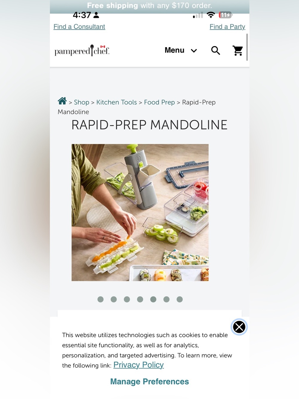 Pampered Chef Rapid-Prep Mandoline in Gray with Green Accents